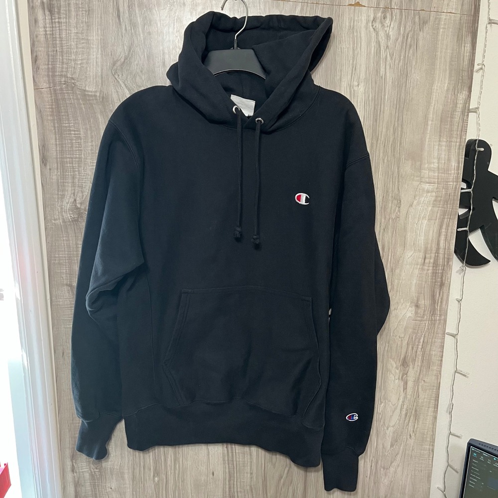 VTG Champion Reverse Weave Hoodie Sweatshirt Mens Medium Black Y2K Pullover